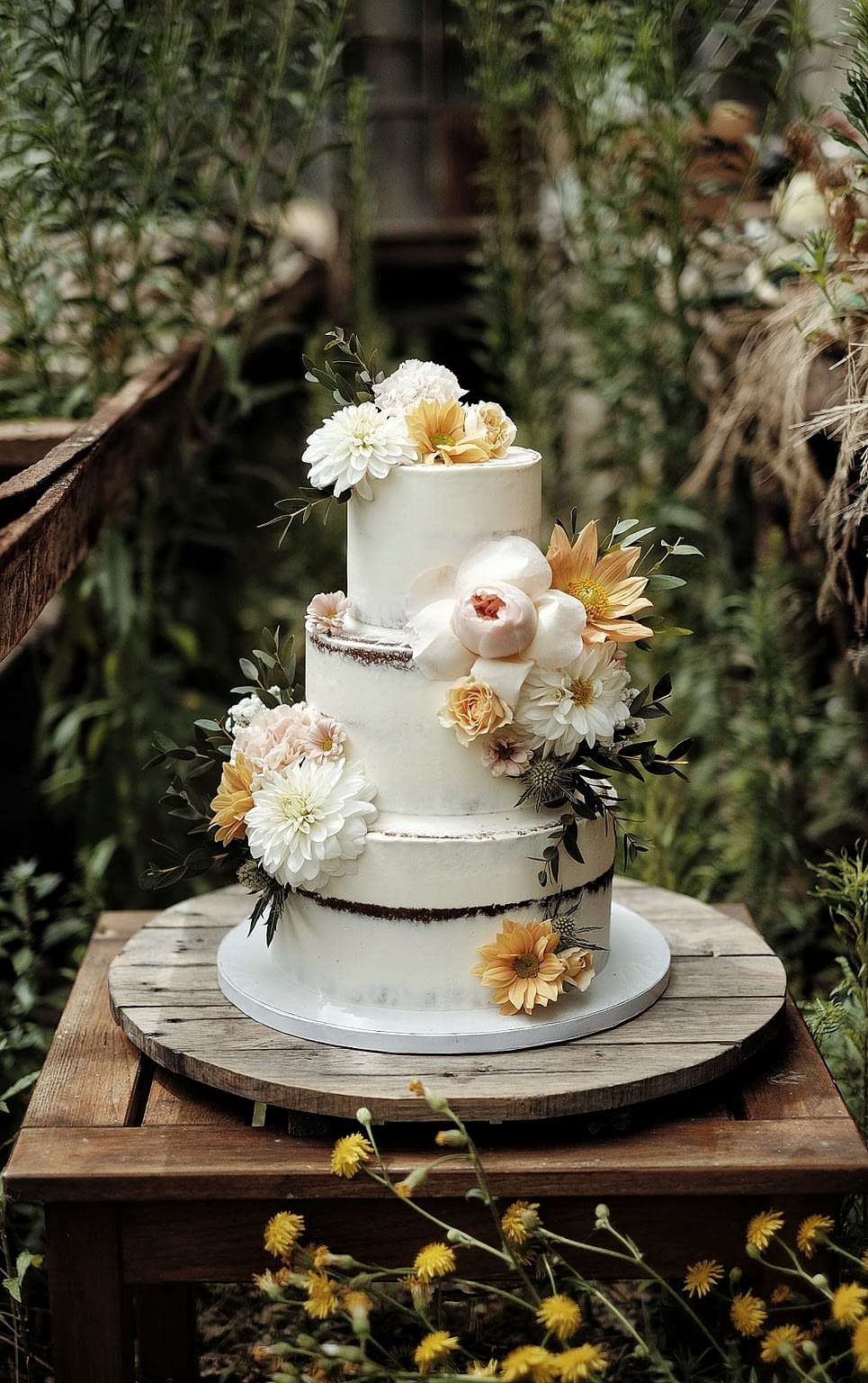 Wedding cake orange et blanc dans la serre